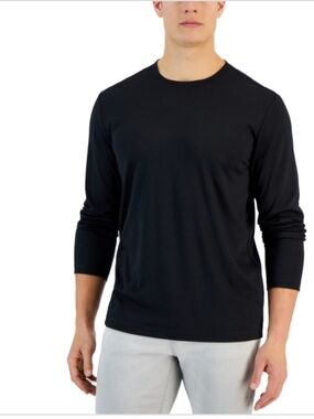 Alfani Alfatech Long Sleeve Crewneck T-Shirt,  Deep Black SIZE S NWT